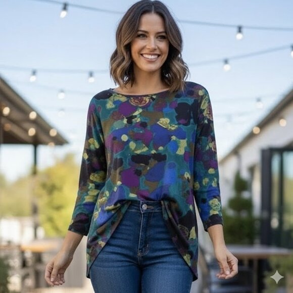 Habitat 100% Cotton Cobalt Print Color Burst Tee, Size XXL - Picture 1 of 9